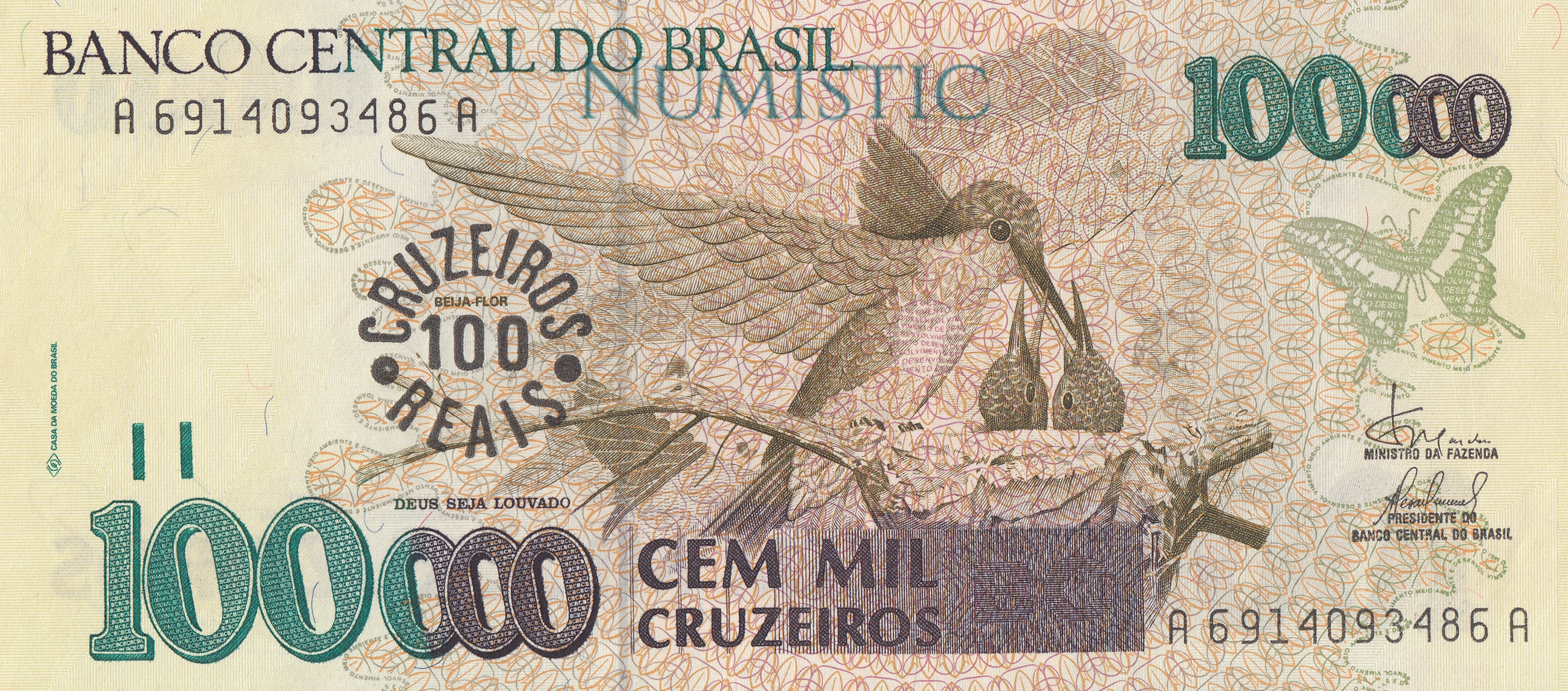 100 Cruzeiros Reais — obverse