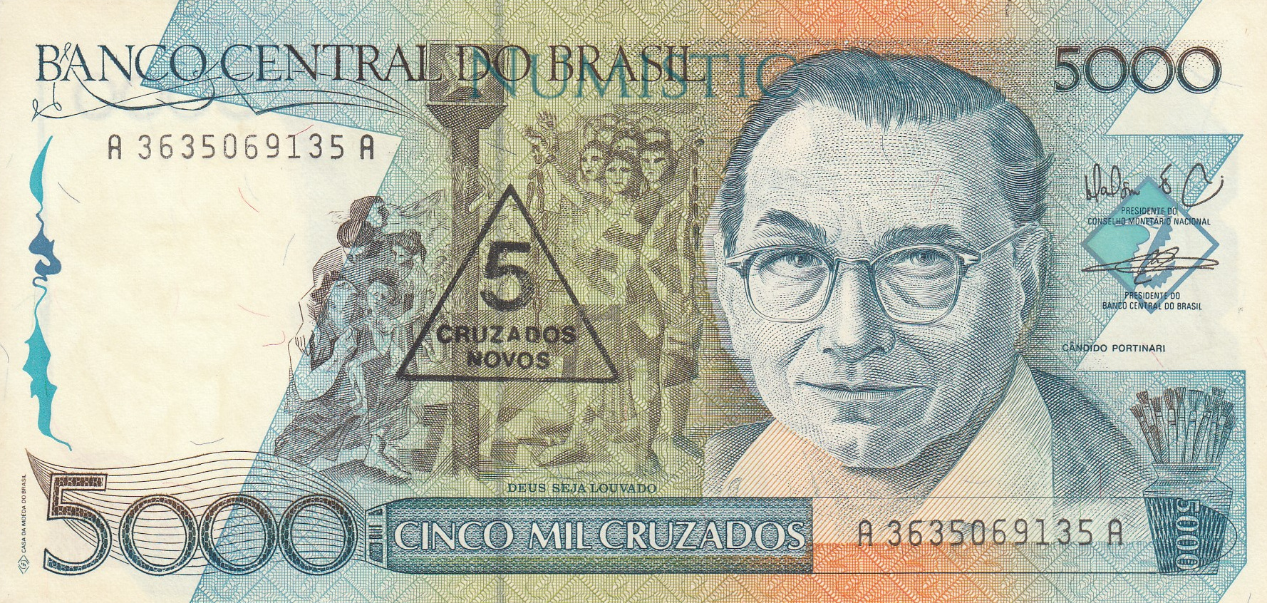 5 Cruzados Novos — obverse