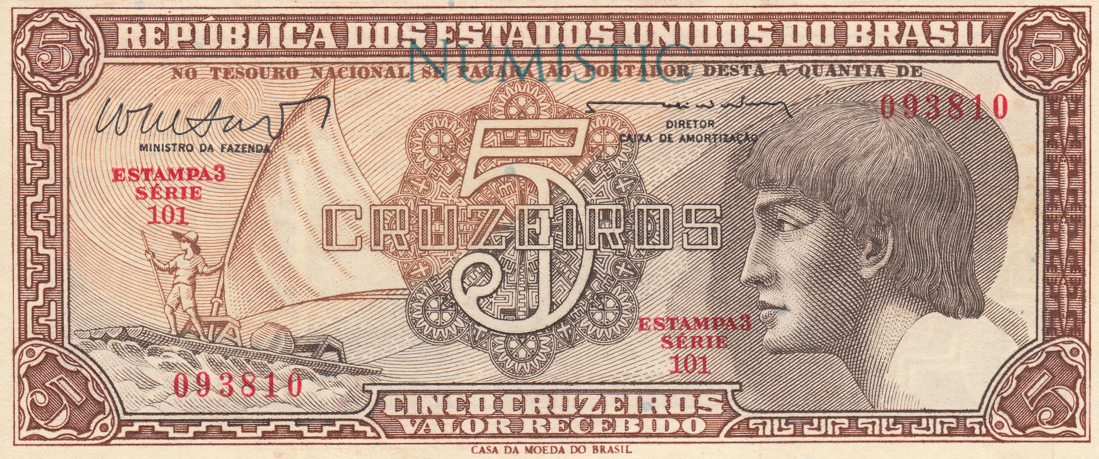 5 Cruzeiros - 3ª Estampa, Índio — obverse