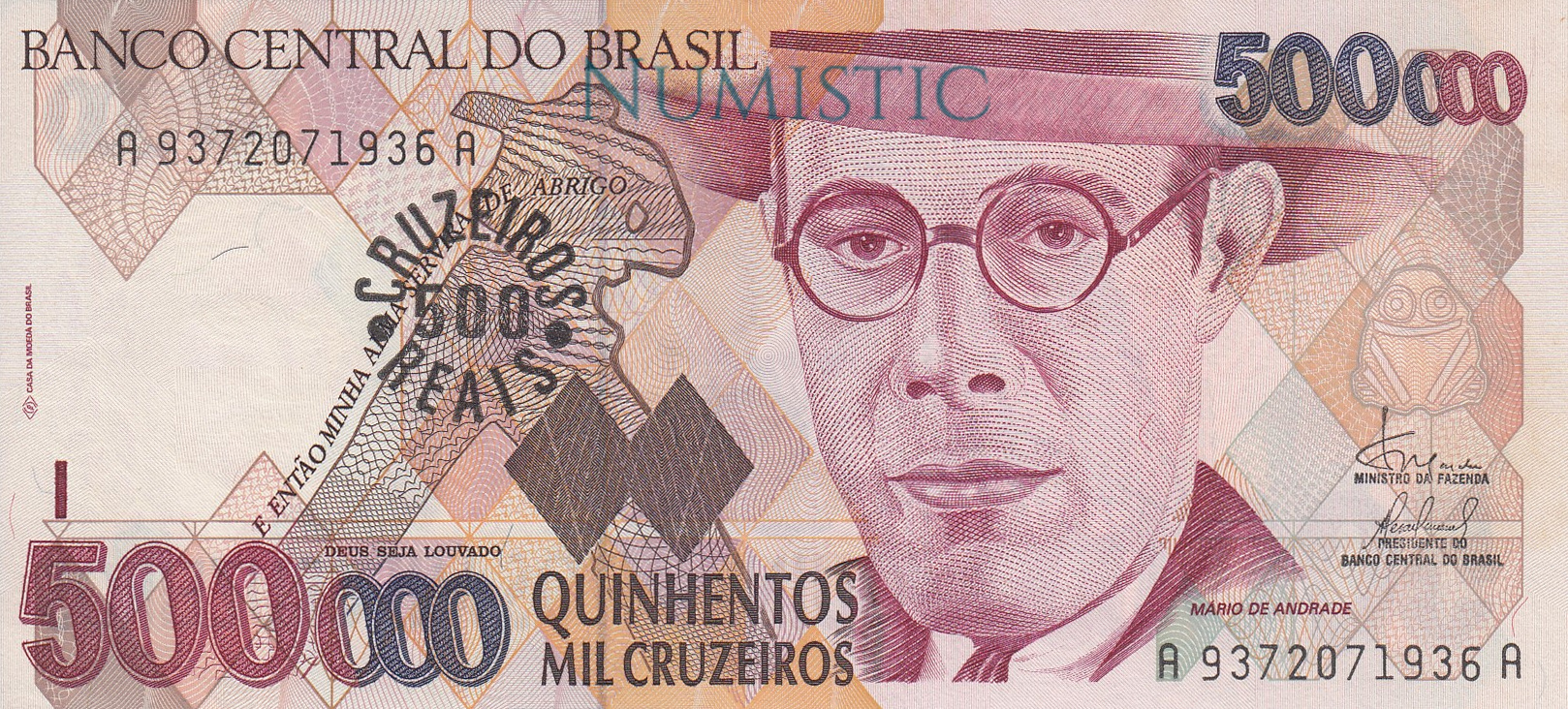 500 Cruzeiros Reais — obverse
