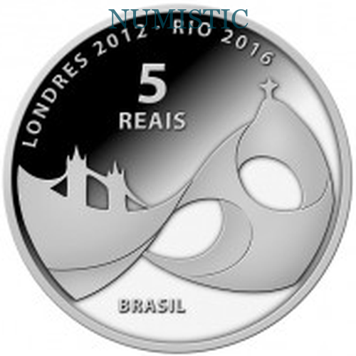 5 Reais - Entrega da Bandeira Olímpica — reverse