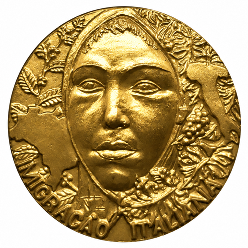 Medalha Imigração Italiana — Anverso — Ouro .900