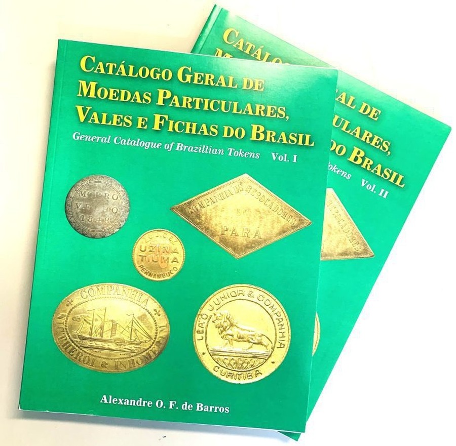 Capa de Catálogo Geral de Moedas Particulares, Vales e Fichas do Brasil – Alexandre O. F. de Barros – Volumes I e II